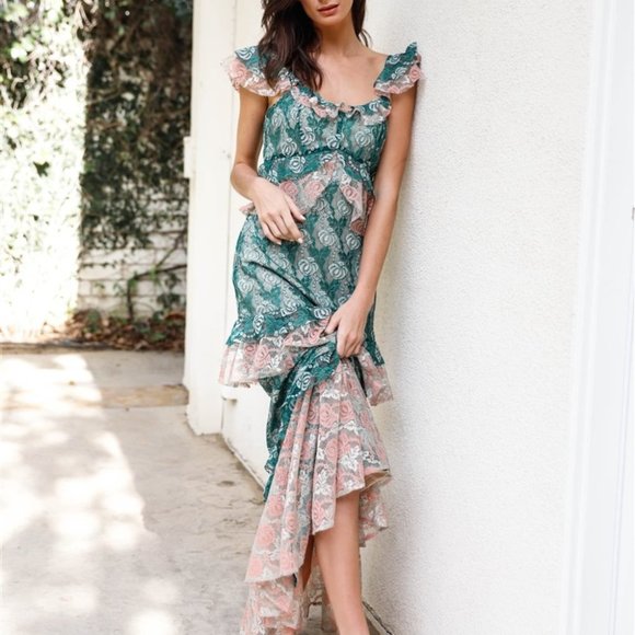 Lace Layered Ruffle Detail Midi Dress - Picture 3 of 6